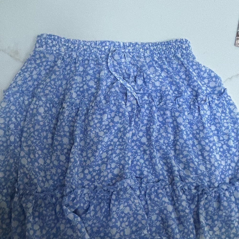 Sienna Sky Blue and White Smocked Midi Skirt
